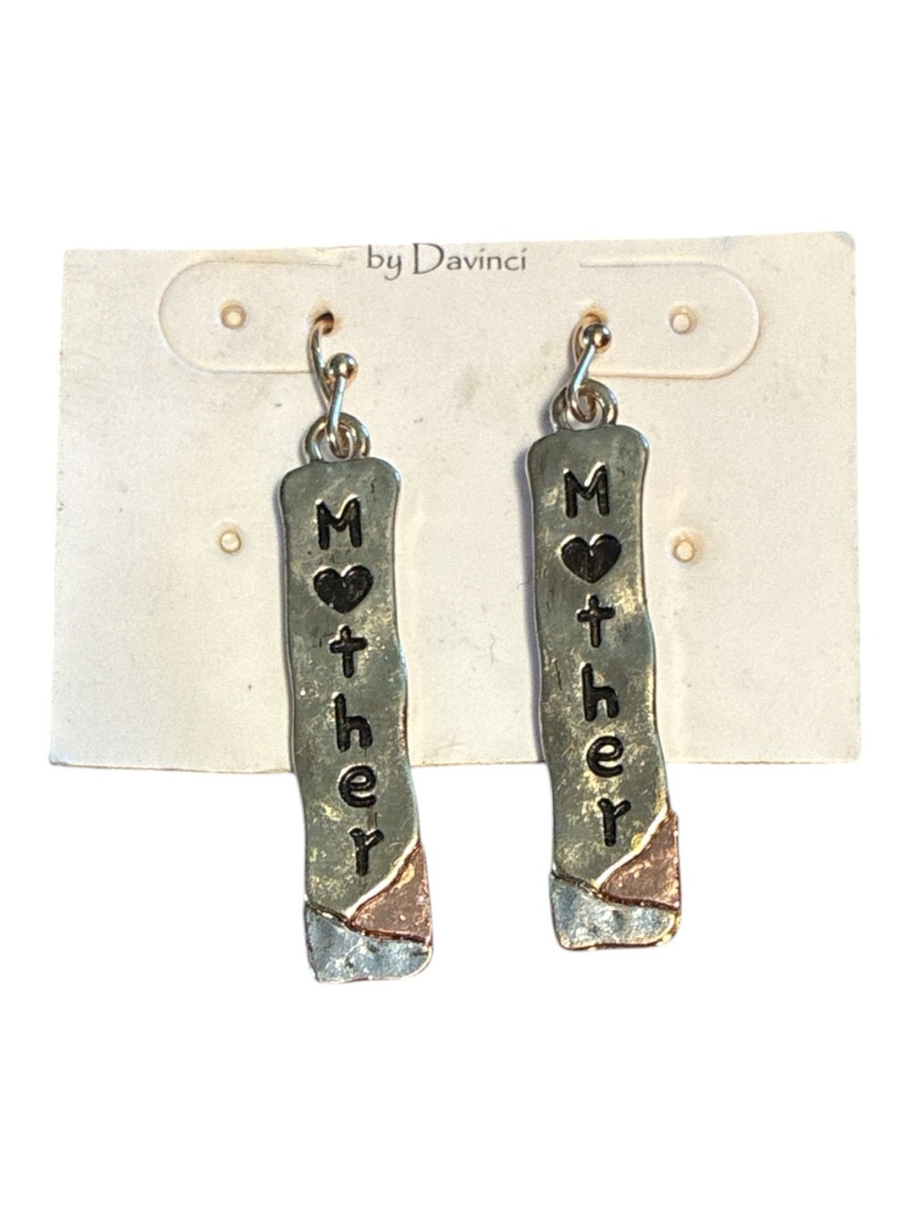 DaVinci Two-Tone 'Mother' Heart Dangle Earrings